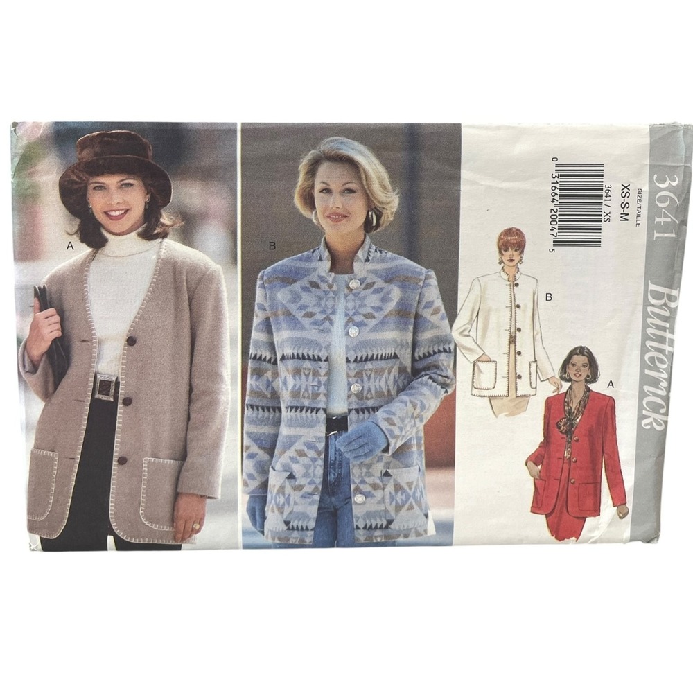 Butterick Sewing Pattern Misses XS-S-M 90s Jacket Cardigan 3641
